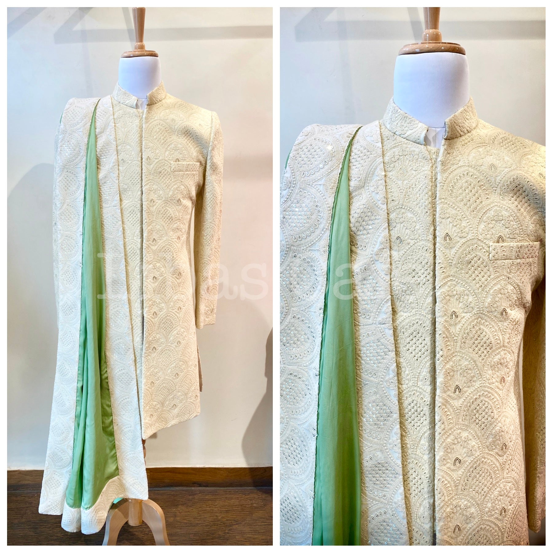 Ivory - Pastel Green Sherwani